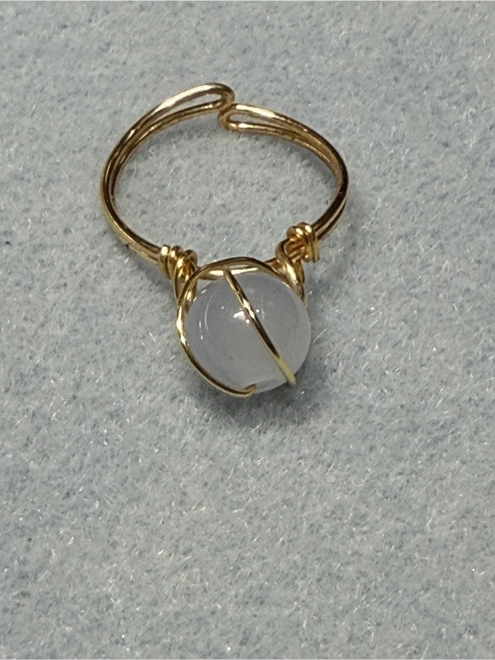 Gold Wire Wrapped Soft Blue Stone Adjustable Ring